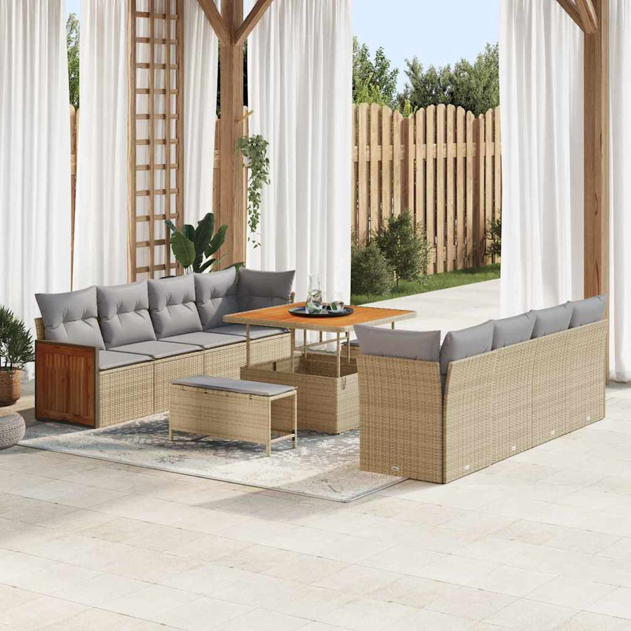 Tuinbankenset 12 pcs Beige en Licht Grijs poly rattan