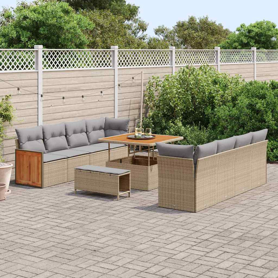 Tuinbankenset 12 pcs Beige en Licht Grijs poly rattan