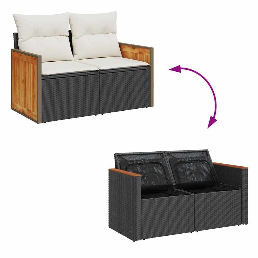 Tuinbankenset met kussen 13 pcs Zwart en Crème poly rattan