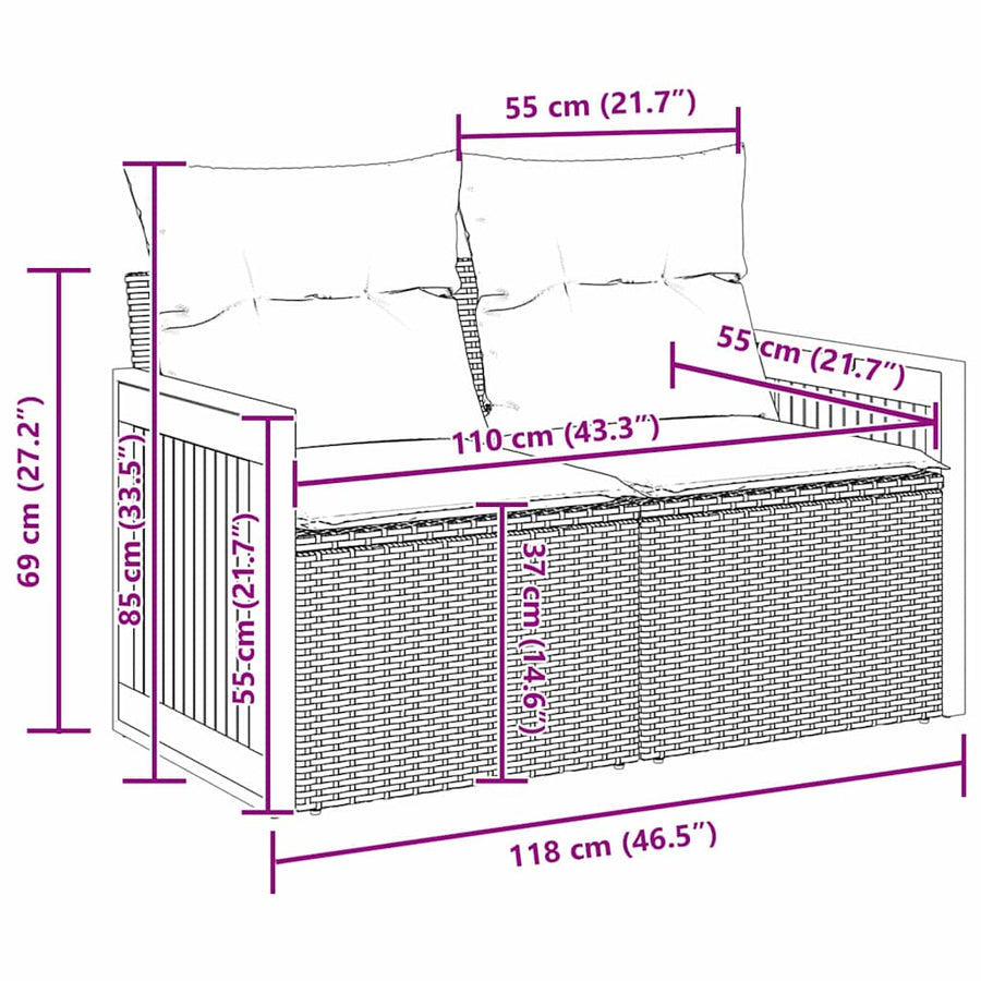 Tuinbankenset met kussen 13 pcs Zwart en Crème poly rattan