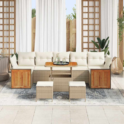 Tuinbankenset met kussen 13 pcs Beige en Crème poly rattan