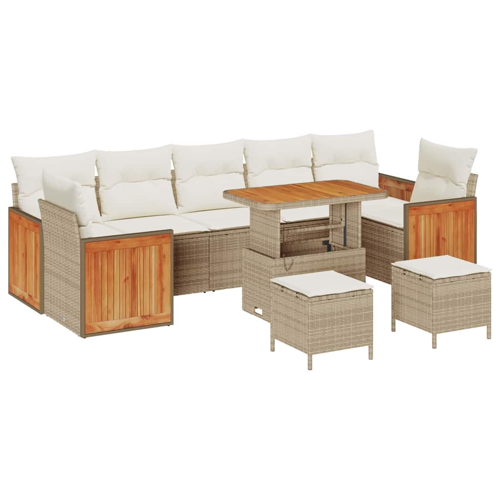 Tuinbankenset met kussen 13 pcs Beige en Crème poly rattan