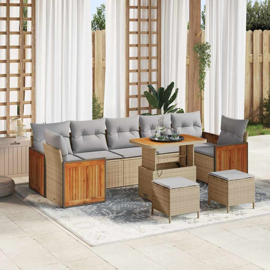 Tuinbankenset 13 pcs Beige en Licht Grijs poly rattan