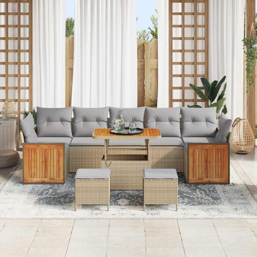 Tuinbankenset 13 pcs Beige en Licht Grijs poly rattan