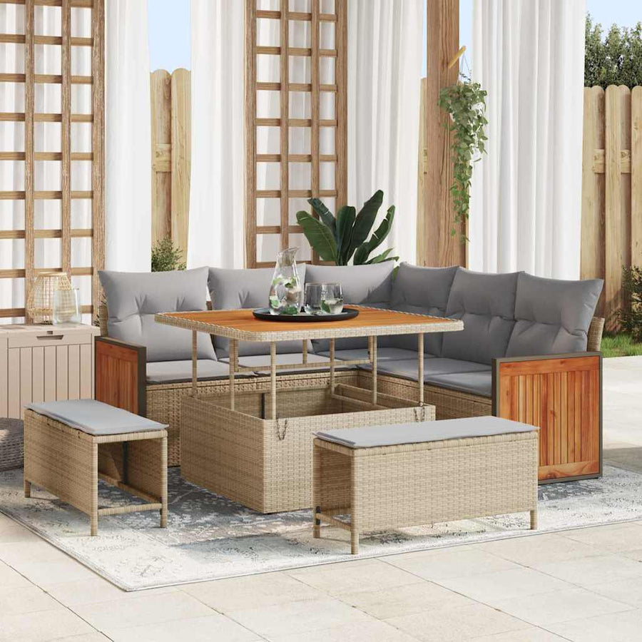 Tuin Sofa Set 8 pcs Beige en Lichtgrijs poly rattan