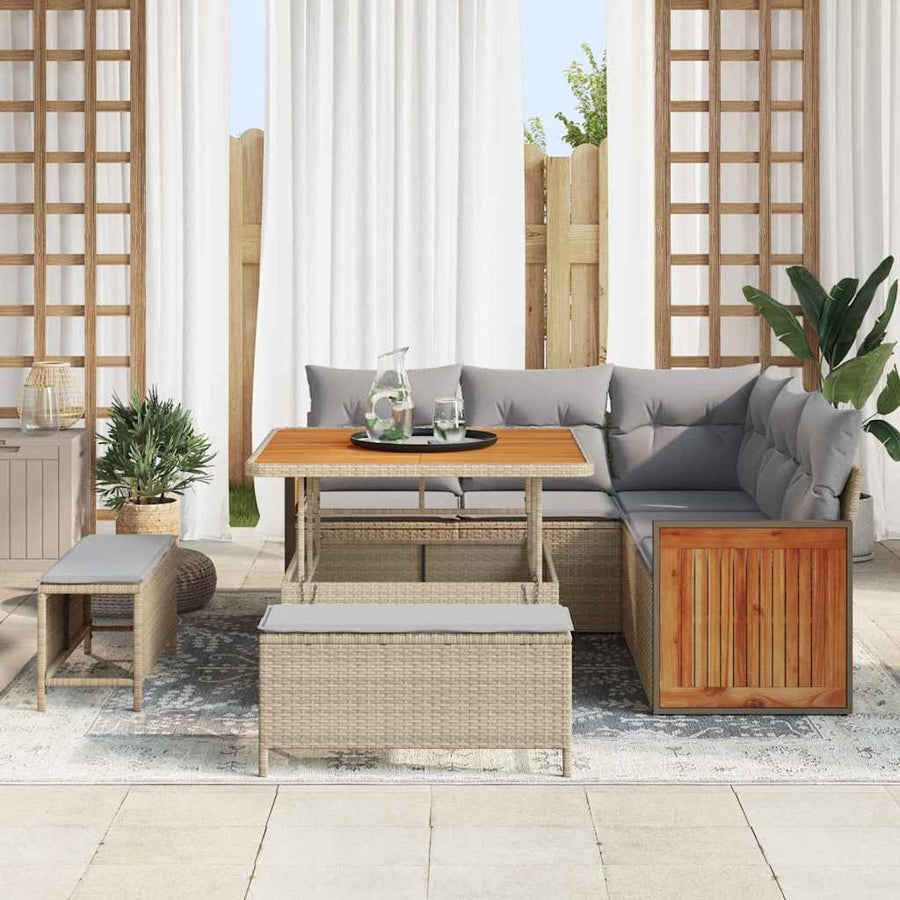 Tuin Sofa Set 8 pcs Beige en Lichtgrijs poly rattan
