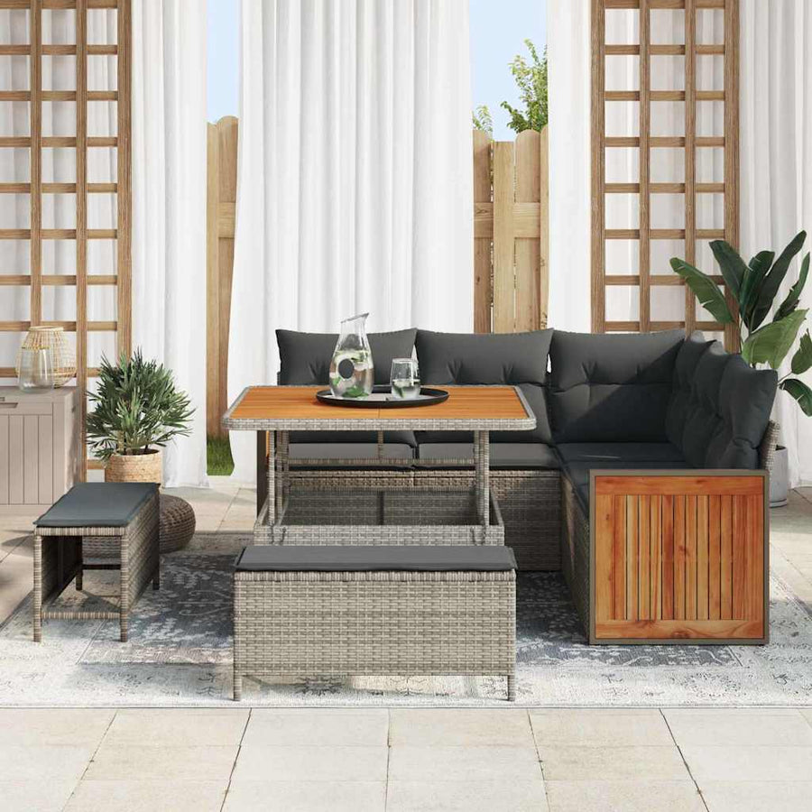 Tuinbankenset met kussen 9 pcs Grijs poly rattan