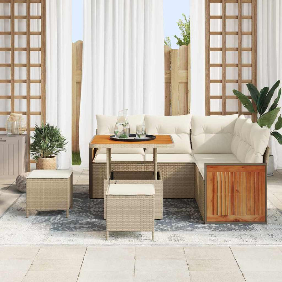 Tuinbankenset met kussen 9 pcs Beige en Crème poly rattan