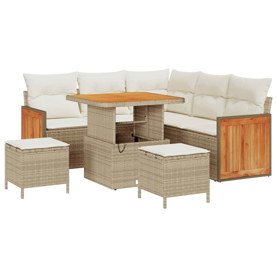 Tuinbankenset met kussen 9 pcs Beige en Crème poly rattan