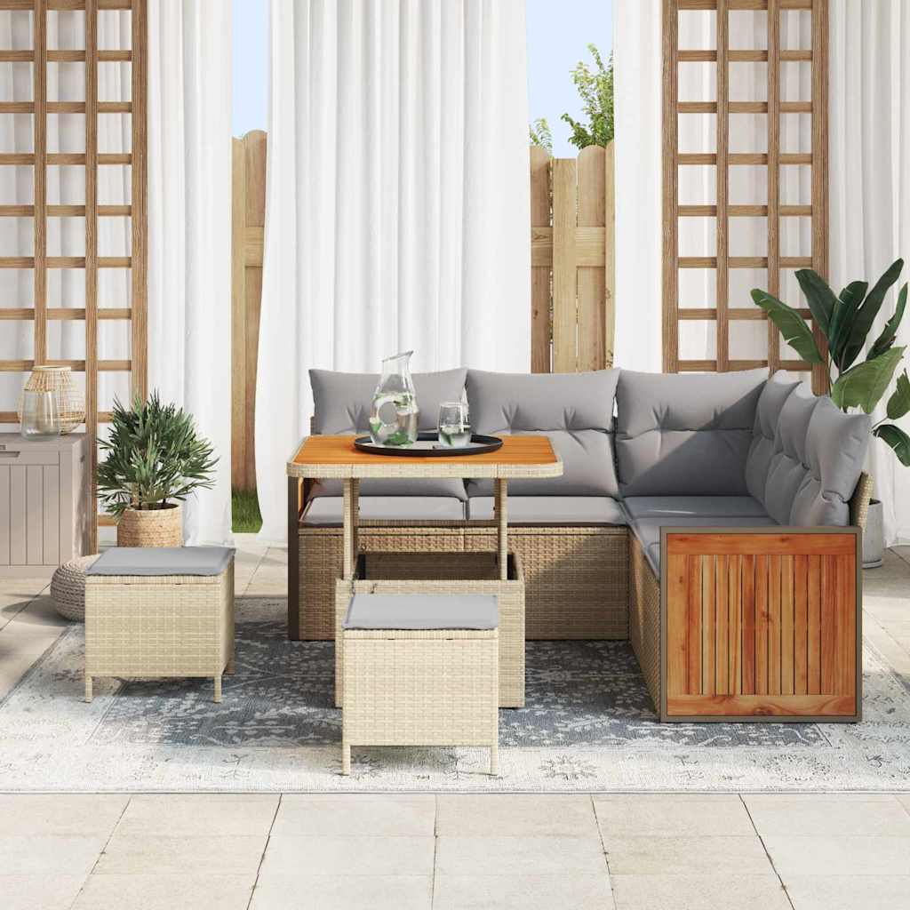 Tuin Sofa Set 8 pcs Beige en Lichtgrijs poly rattan