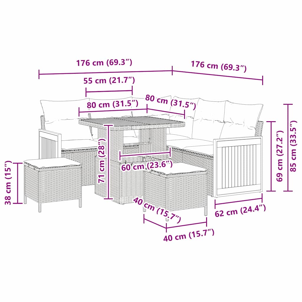 Tuin Sofa Set 8 pcs Beige en Lichtgrijs poly rattan