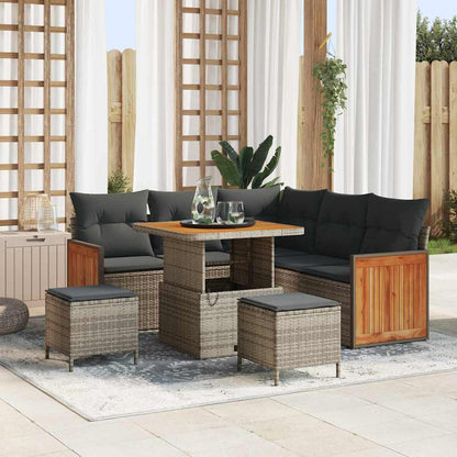 Tuinbankenset met kussen 9 pcs Grijs poly rattan