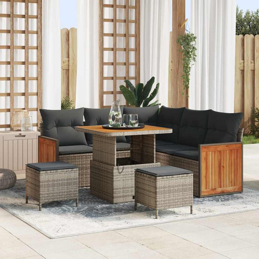 Tuinbankenset met kussen 9 pcs Grijs poly rattan