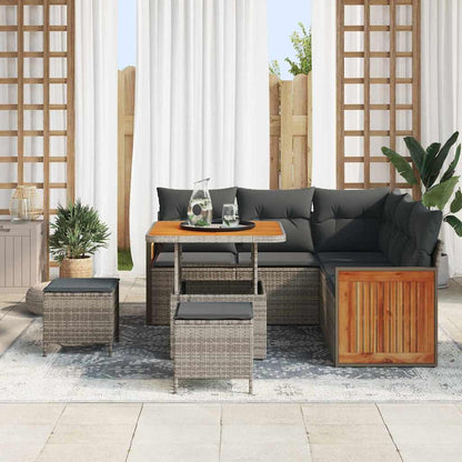 Tuinbankenset met kussen 9 pcs Grijs poly rattan