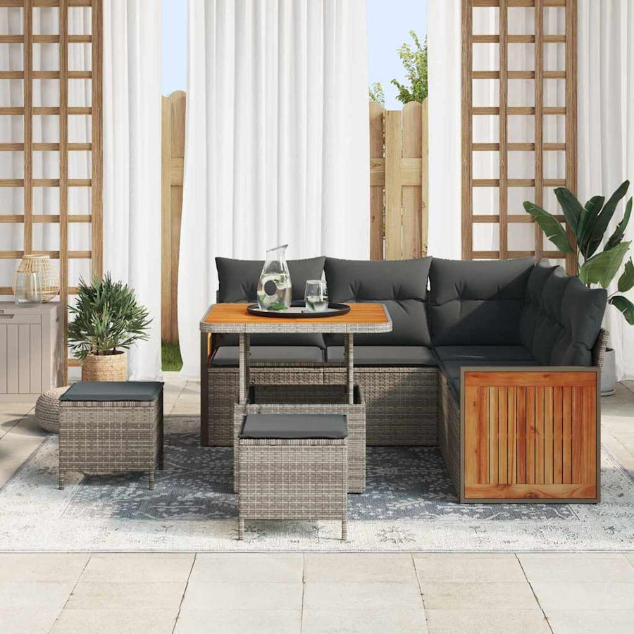 Tuinbankenset met kussen 9 pcs Grijs poly rattan