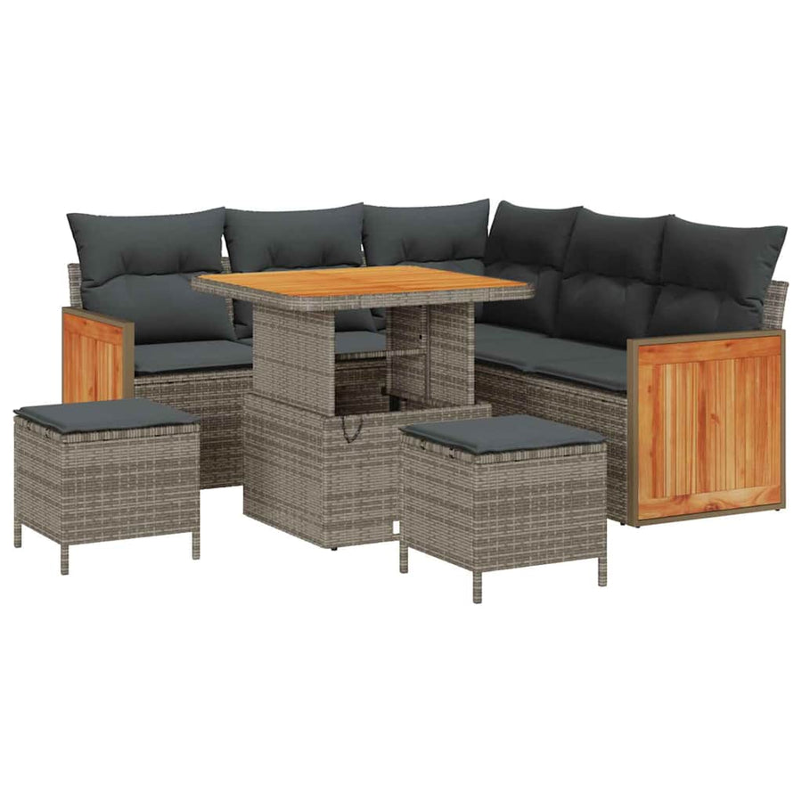 Tuinbankenset met kussen 9 pcs Grijs poly rattan