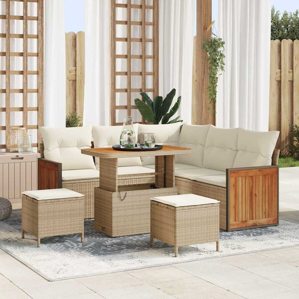 Tuinbankenset met kussen 9 pcs Beige en Crème poly rattan