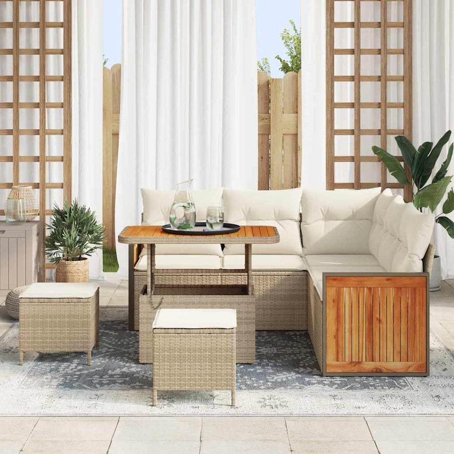 Tuinbankenset met kussen 9 pcs Beige en Crème poly rattan