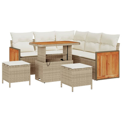 Tuinbankenset met kussen 9 pcs Beige en Crème poly rattan