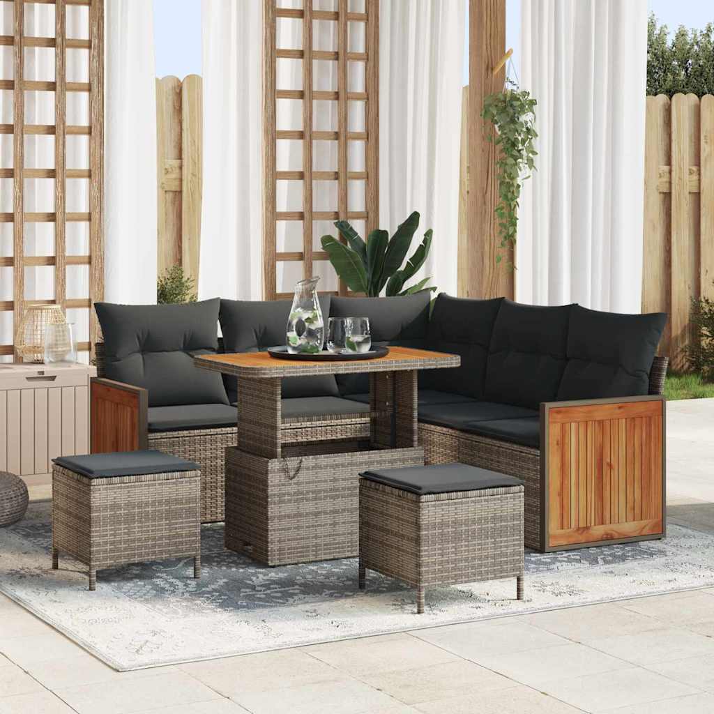 Tuinbankenset met kussen 9 pcs Grijs poly rattan