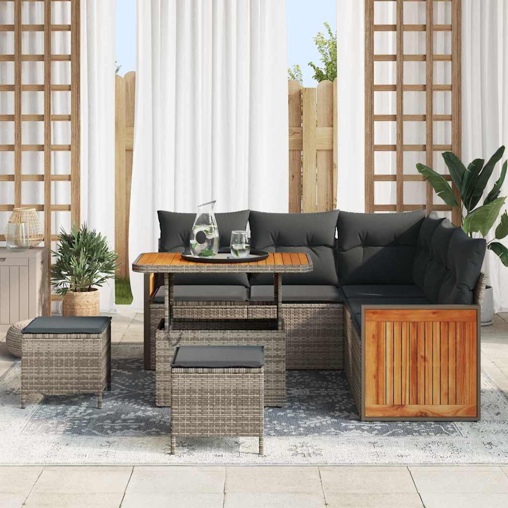 Tuinbankenset met kussen 9 pcs Grijs poly rattan