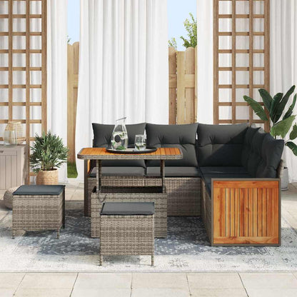 Tuinbankenset met kussen 9 pcs Grijs poly rattan