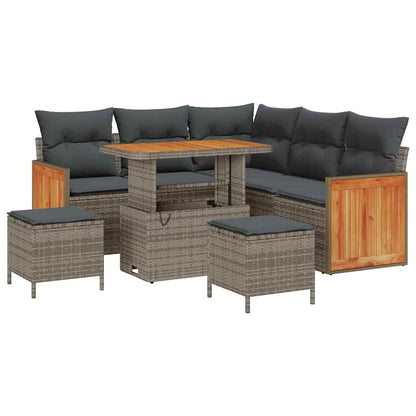 Tuinbankenset met kussen 9 pcs Grijs poly rattan