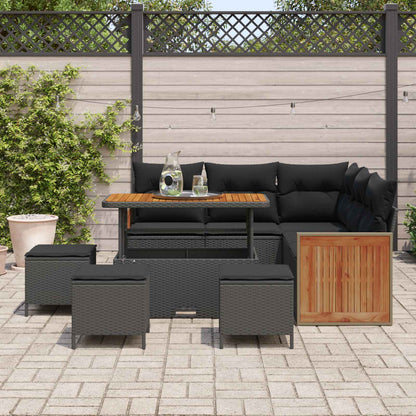 Tuinbankenset met kussen 9 pcs Zwart poly rattan