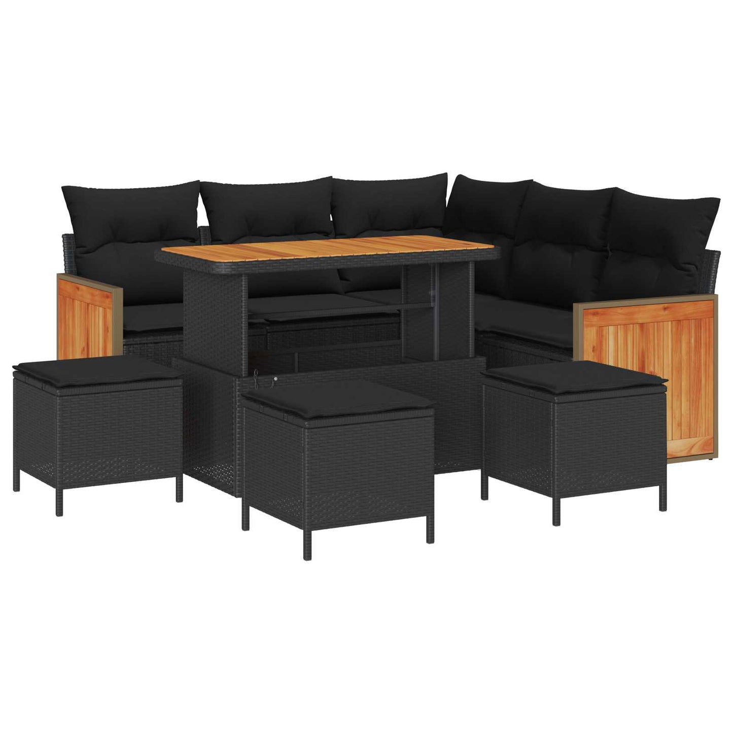Tuinbankenset met kussen 9 pcs Zwart poly rattan