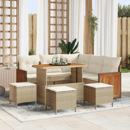 Tuinbankenset met kussen 9 pcs Beige en Crème poly rattan