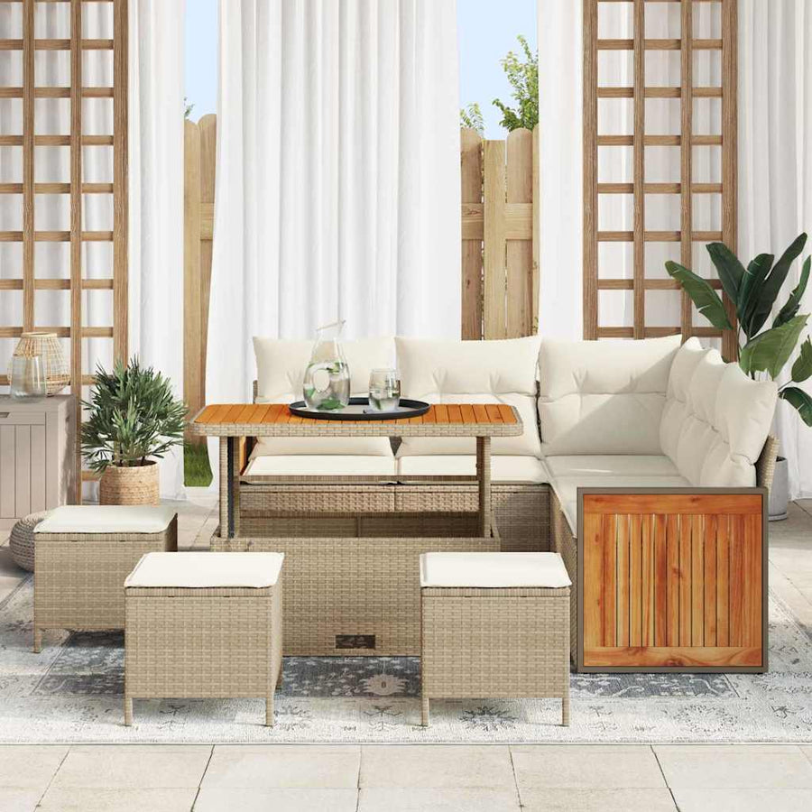 Tuinbankenset met kussen 9 pcs Beige en Crème poly rattan