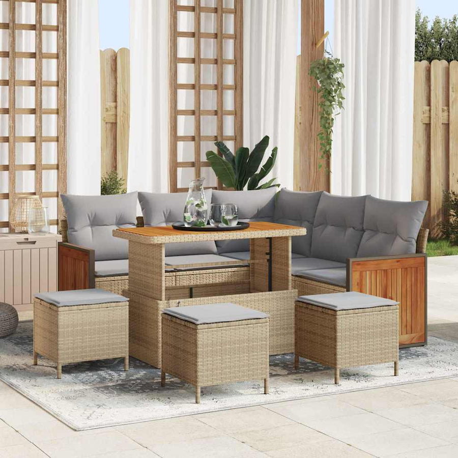 Tuin Sofa Set 8 pcs Beige en Lichtgrijs poly rattan