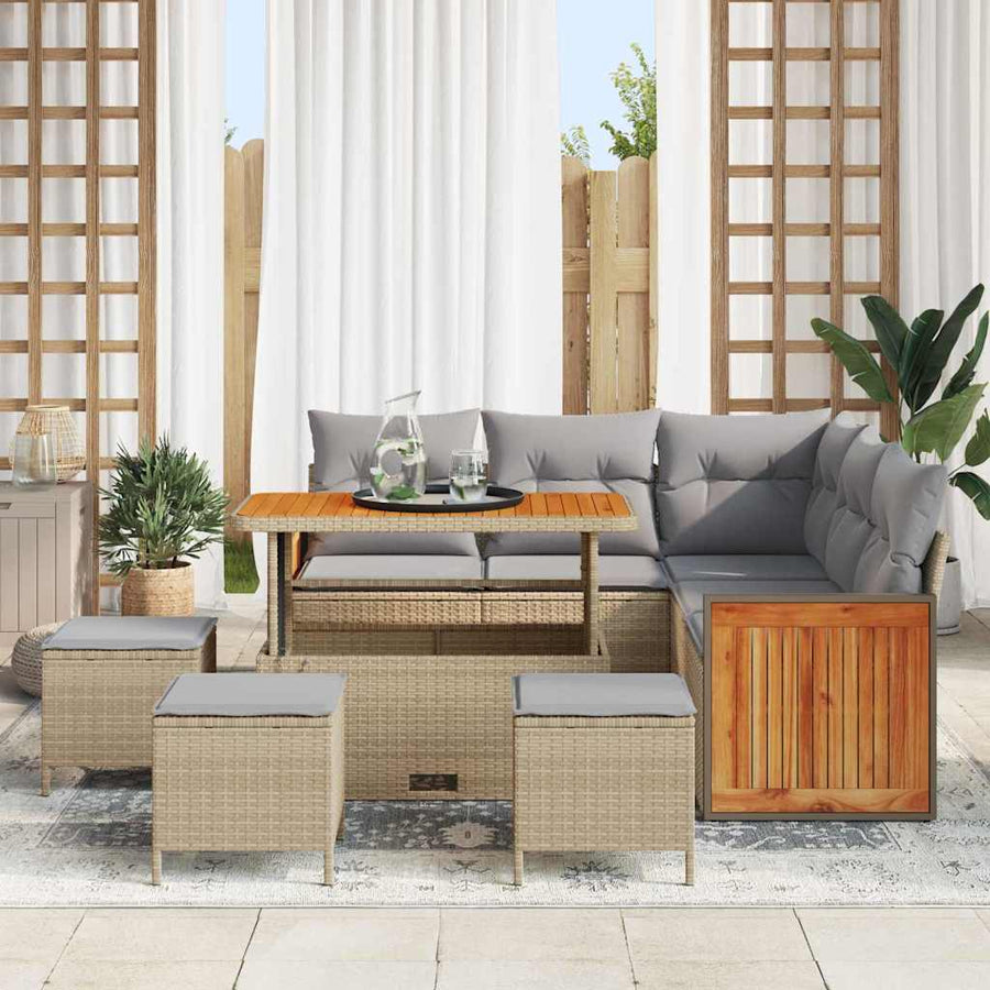 Tuin Sofa Set 8 pcs Beige en Lichtgrijs poly rattan