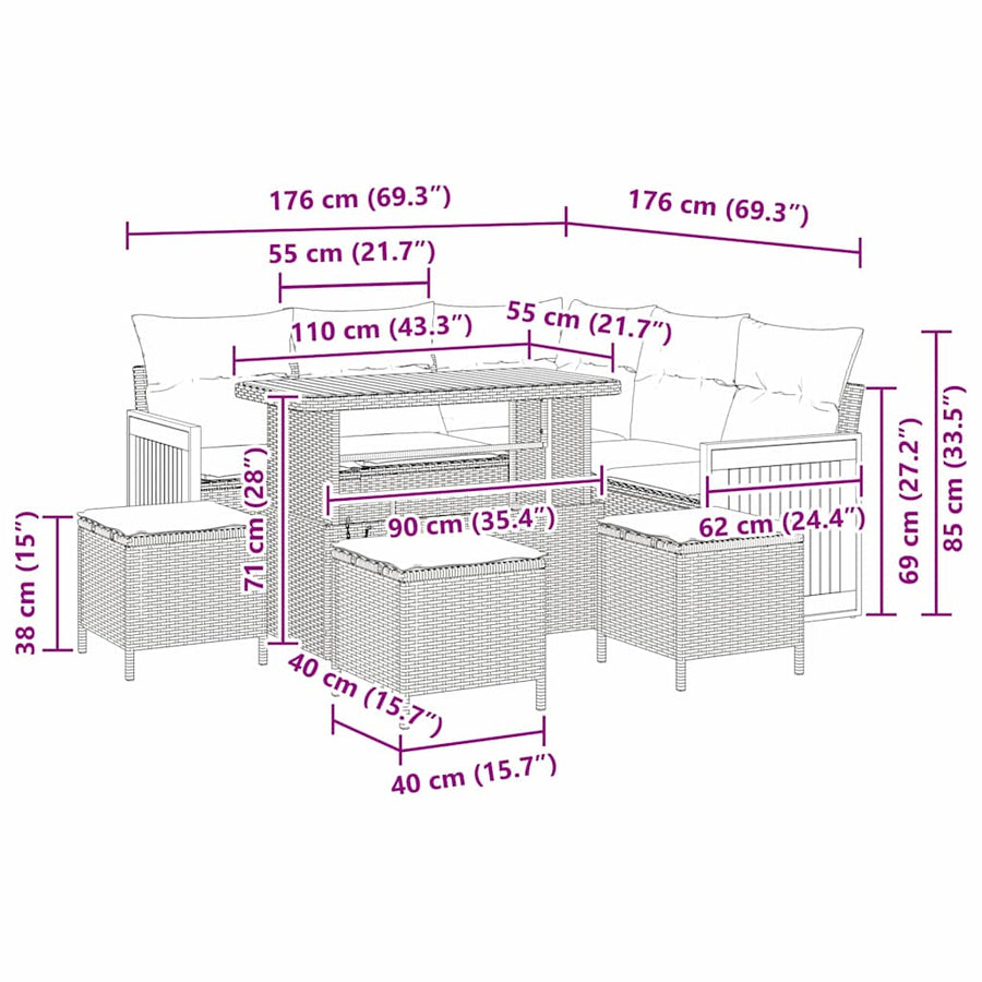 Tuin Sofa Set 8 pcs Beige en Lichtgrijs poly rattan