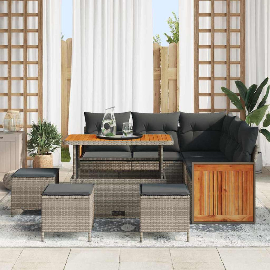 Tuinbankenset met kussen 9 pcs Grijs poly rattan