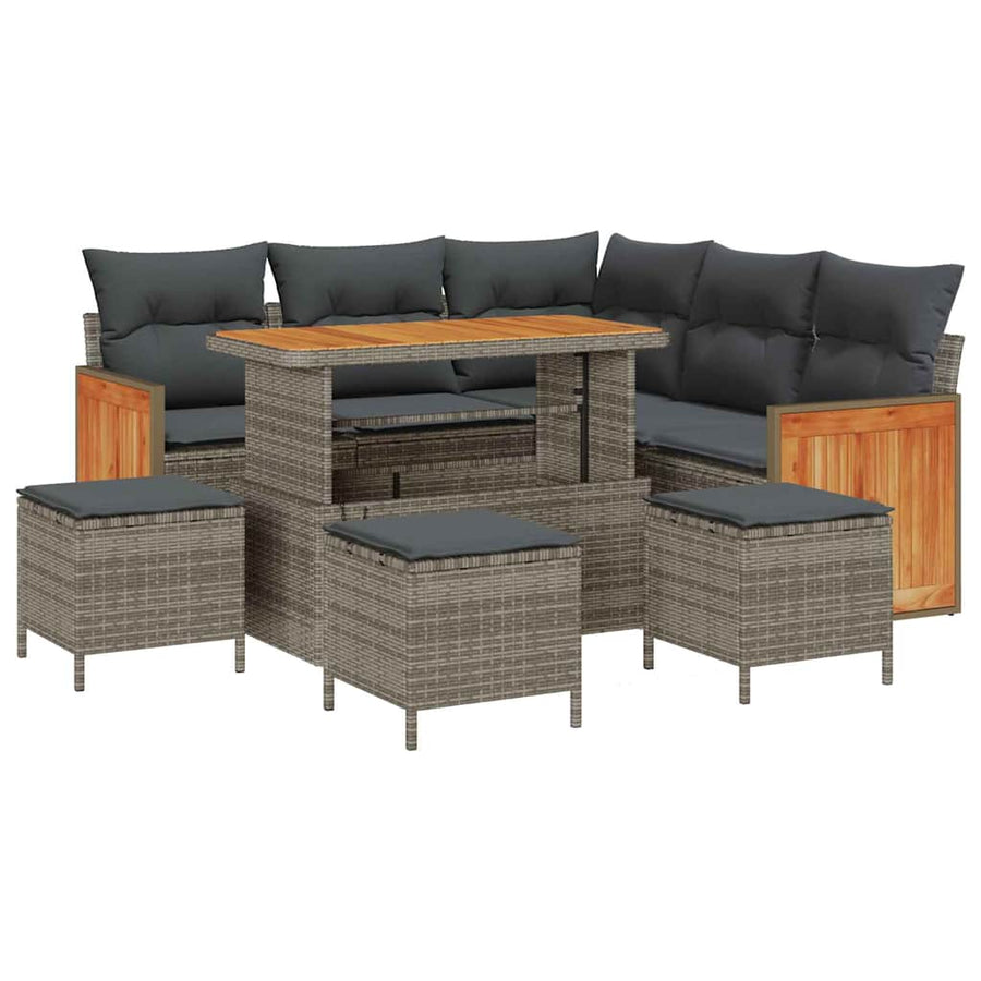 Tuinbankenset met kussen 9 pcs Grijs poly rattan