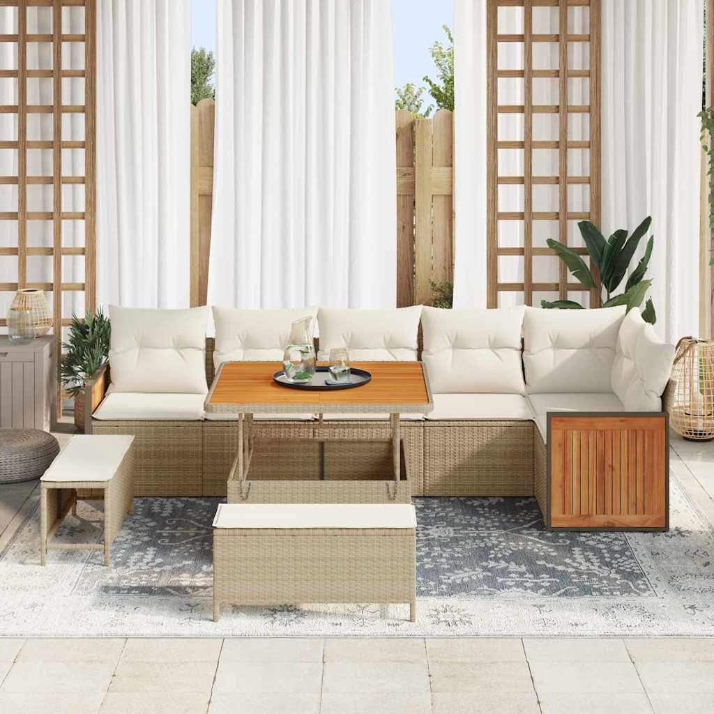 Tuinbankenset met kussen 11 pcs Beige en Crème poly rattan