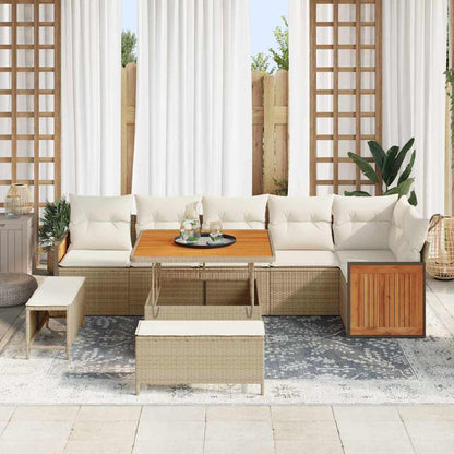 Tuinbankenset met kussen 11 pcs Beige en Crème poly rattan