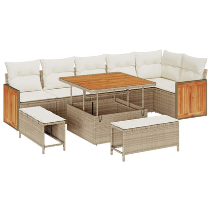 Tuinbankenset met kussen 11 pcs Beige en Crème poly rattan