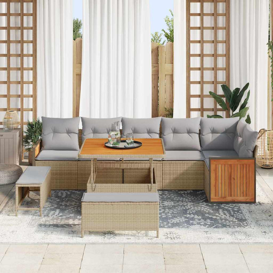 Tuin Sofa Set 9 Pcs Poly Rattan 100 cm tafellengte beige en lichtgrijs