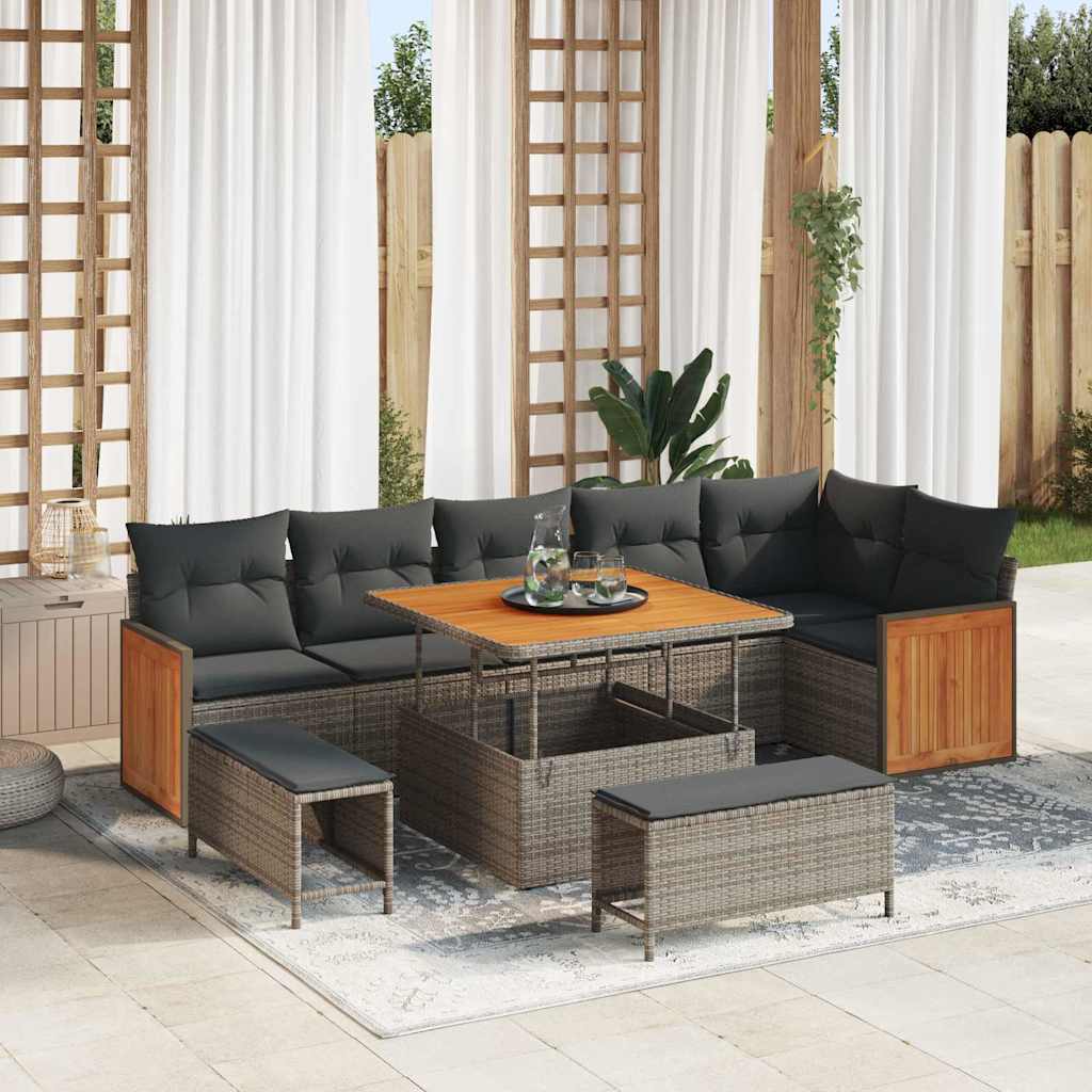 Tuinbankenset met kussen 11 pcs Grijs poly rattan