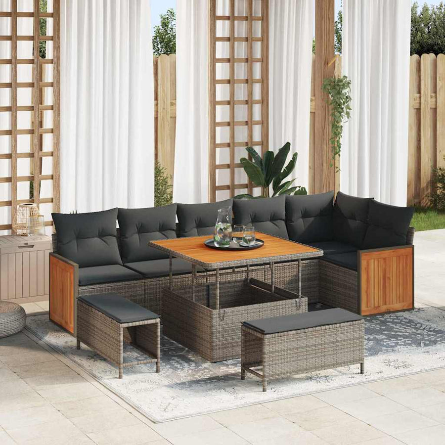Tuinbankenset met kussen 11 pcs Grijs poly rattan