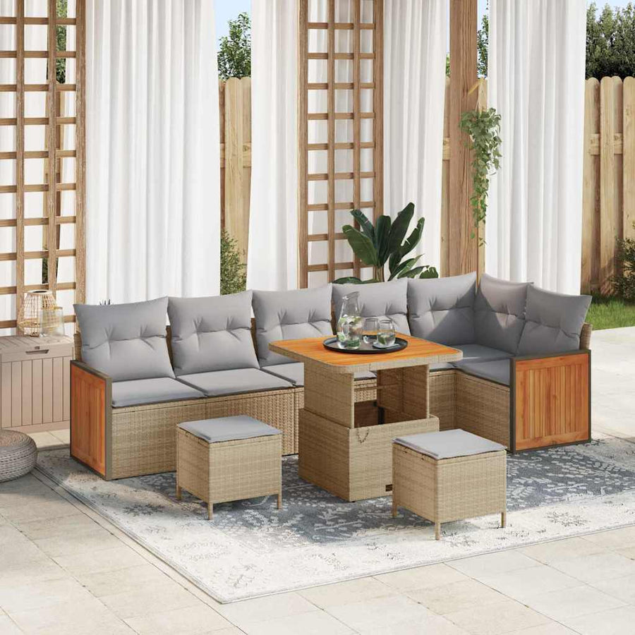Tuin Sofa Set 9 Pcs Poly Rattan 80 cm tafellengte beige en lichtgrijs