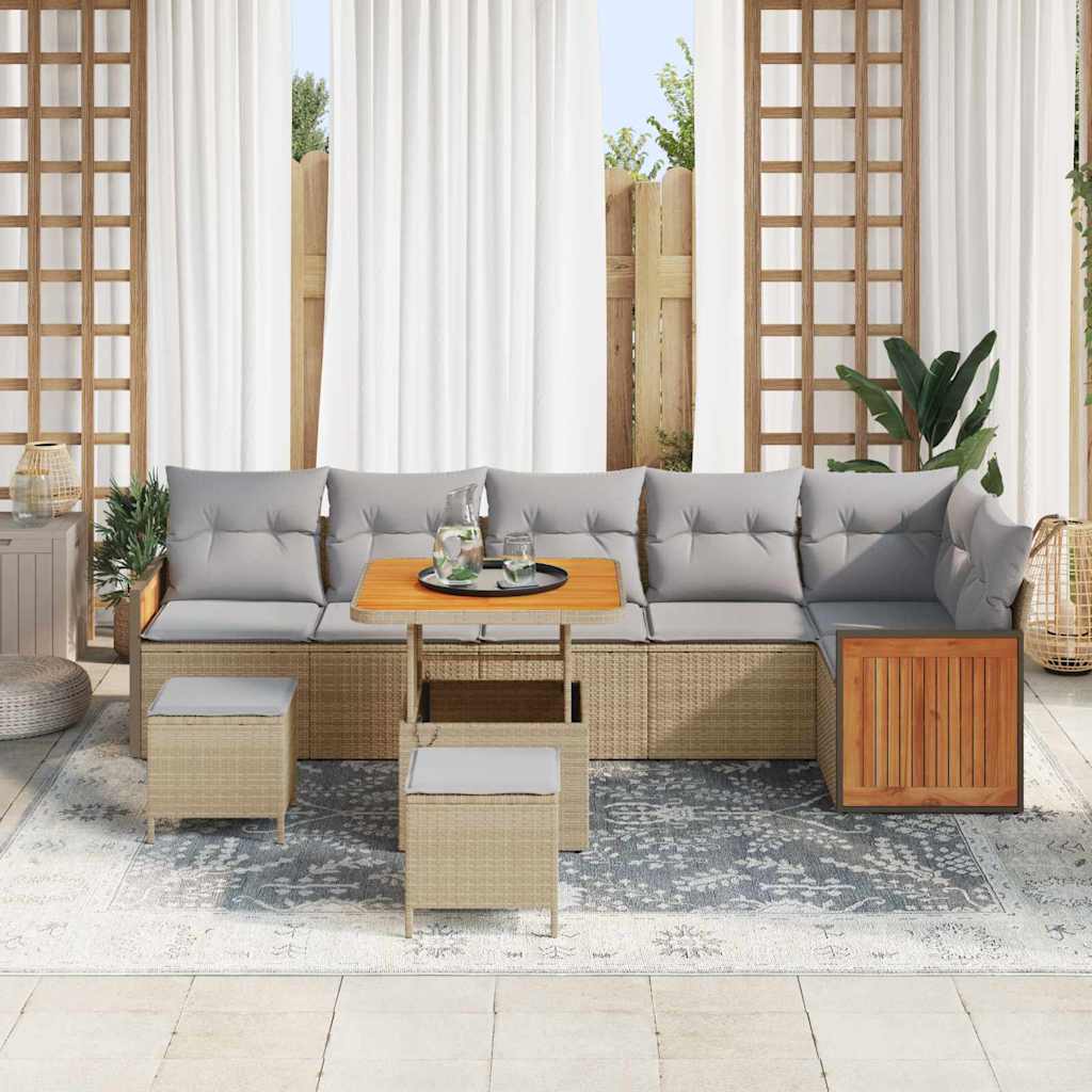 Tuin Sofa Set 9 Pcs Poly Rattan 80 cm tafellengte beige en lichtgrijs