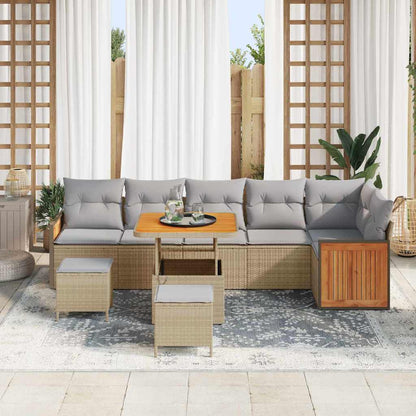 Tuin Sofa Set 9 Pcs Poly Rattan 80 cm tafellengte beige en lichtgrijs