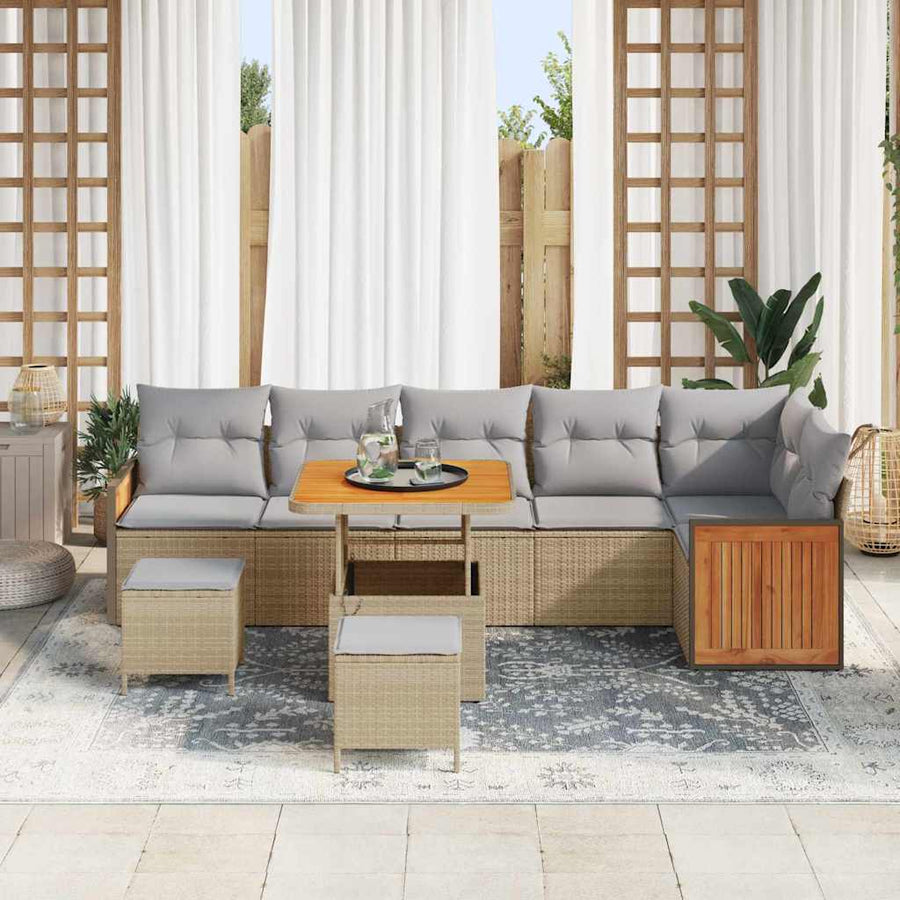 Tuin Sofa Set 9 Pcs Poly Rattan 80 cm tafellengte beige en lichtgrijs