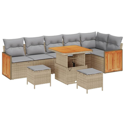 Tuin Sofa Set 9 Pcs Poly Rattan 80 cm tafellengte beige en lichtgrijs
