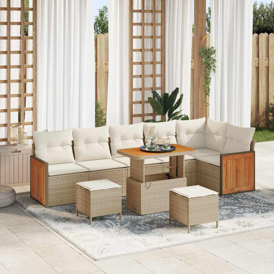 Tuinbankenset met kussen 11 pcs Beige en Crème poly rattan