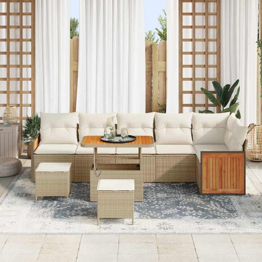 Tuinbankenset met kussen 11 pcs Beige en Crème poly rattan