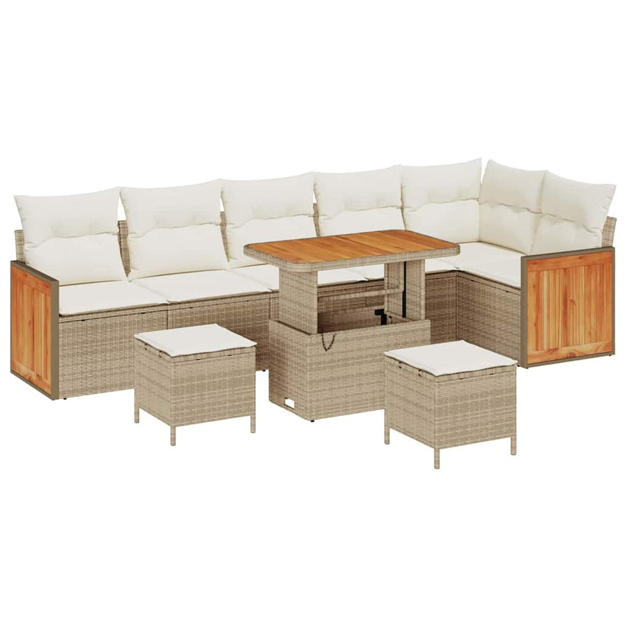 Tuinbankenset met kussen 11 pcs Beige en Crème poly rattan